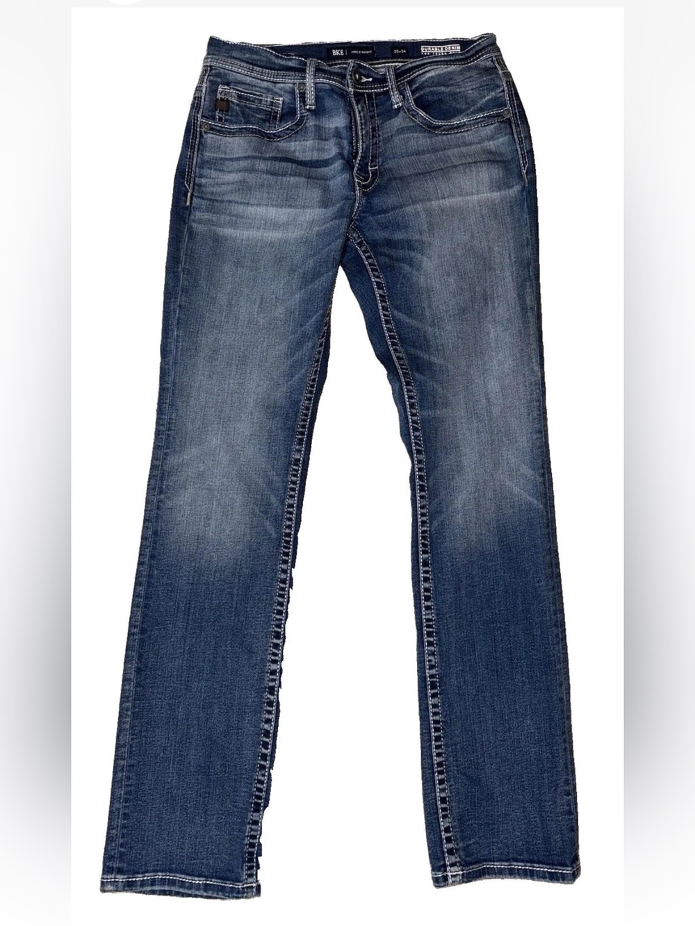 BKE Men's Straight Fit Medium Wash Blue Denim Jeans Stretch Straight